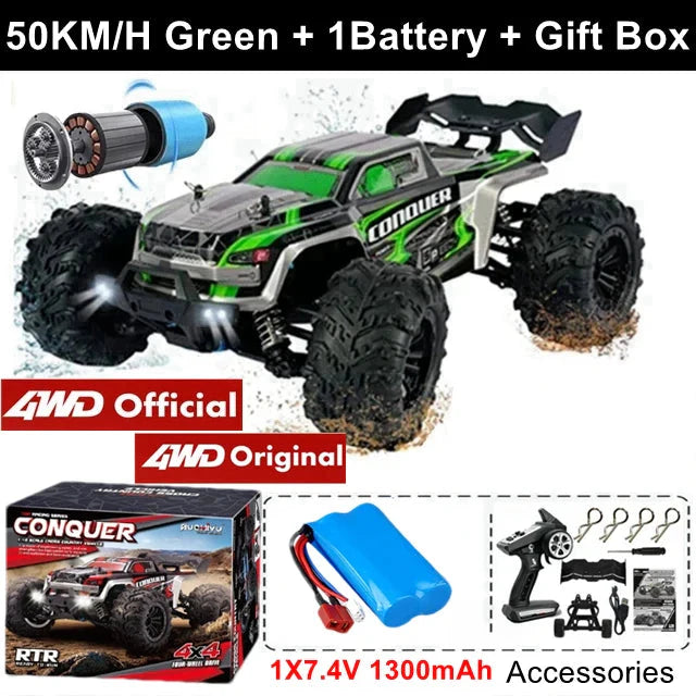 4WD RC Off-Road Car - 1:16 High-Speed Brushless Truck, 50-80KM/H, 4x4 Drift Racing Toy for Kids & Adults