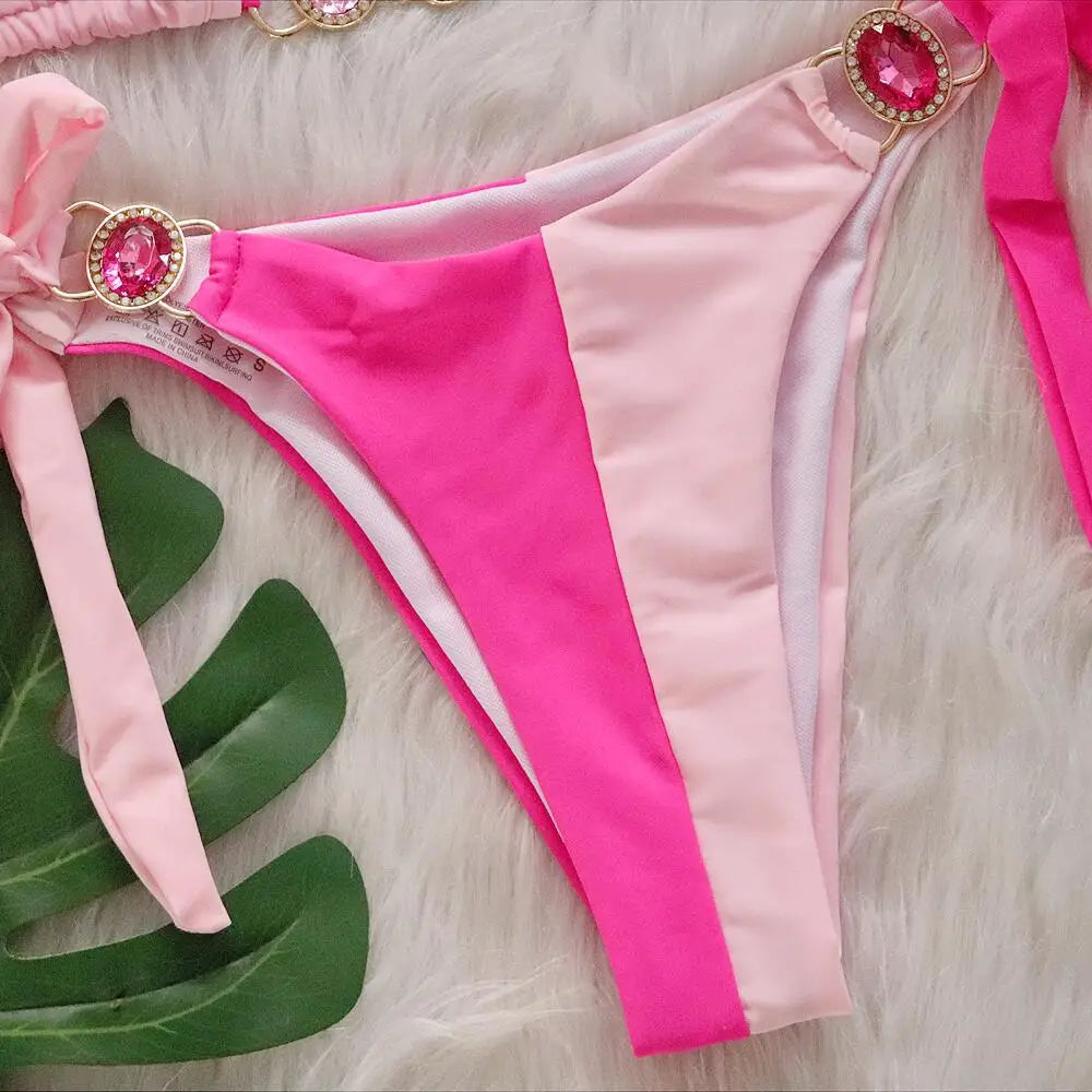 Rhinestones Splicing Bikini