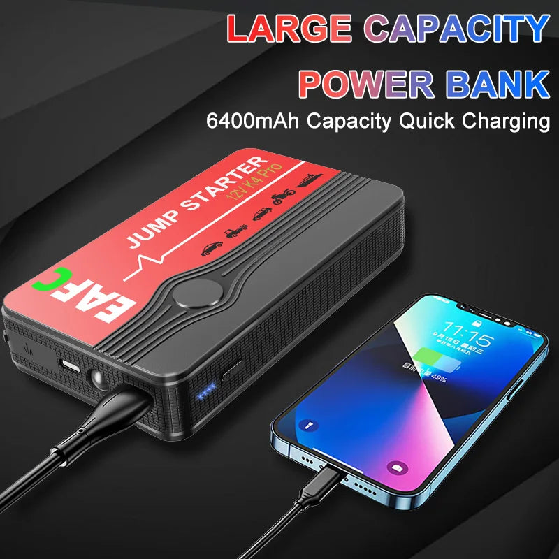 EAFC Smart Car Jump Starter 12V Portable Battery Booster 600A/2000A Power Bank LED Light Auto Battery Charger Dual USB Ports