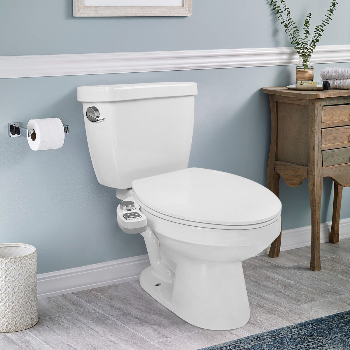 Hygienic Non-Electric Button Bidet - Dual Nozzle Fresh Water Toilet Seat Attachment with Self-Cleaning and Frontal/Rear Wash Functions