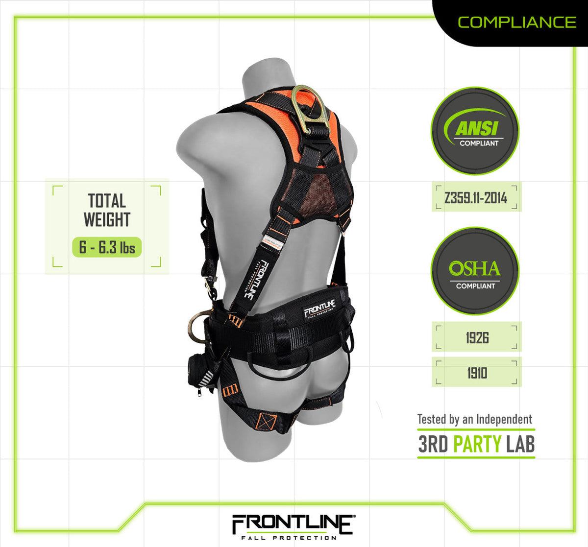 Frontline 100CTB Combat Construction Full Body Harness with Tongue Buckle Legs and Trauma Straps S