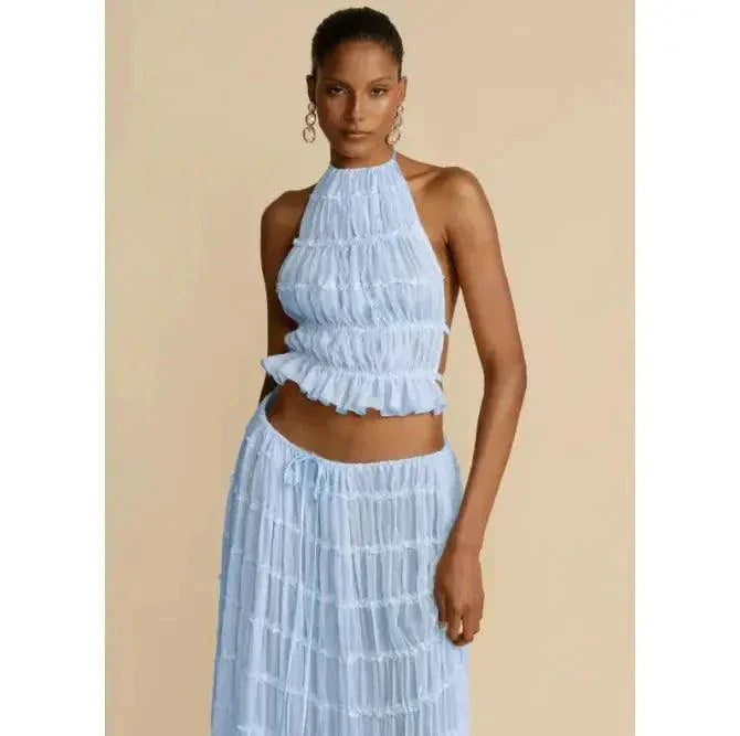 2-Piece Chic Halter Dress Suit Set