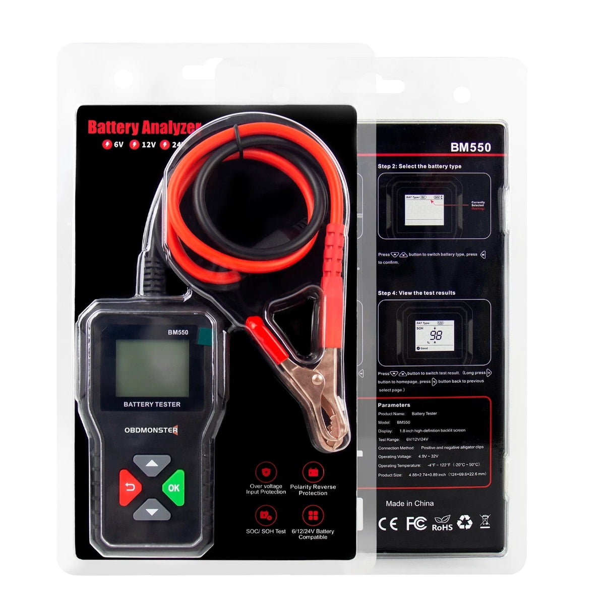BM550 Car Battery Tester 6V 12V 24V 100 to 2000 CCA Battery Analyzer 12 Volts Battery Tools Battery System Detect PK KW208