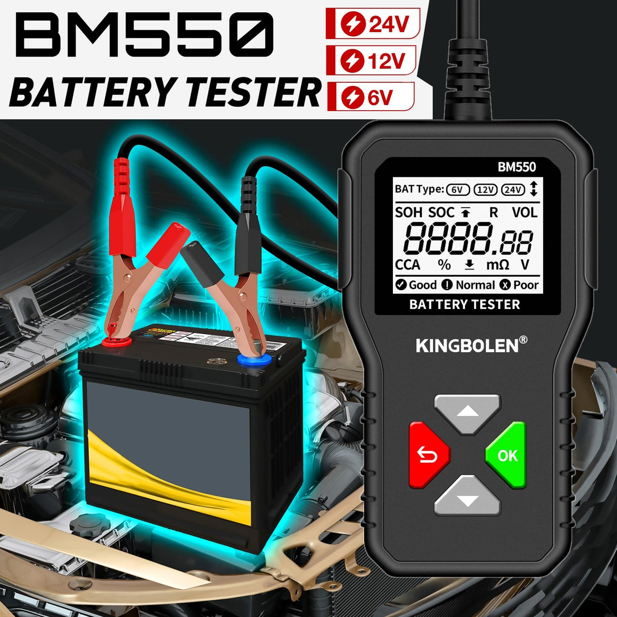 BM550 Car Battery Tester 6V 12V 24V 100 to 2000 CCA Battery Analyzer 12 Volts Battery Tools Battery System Detect PK KW208