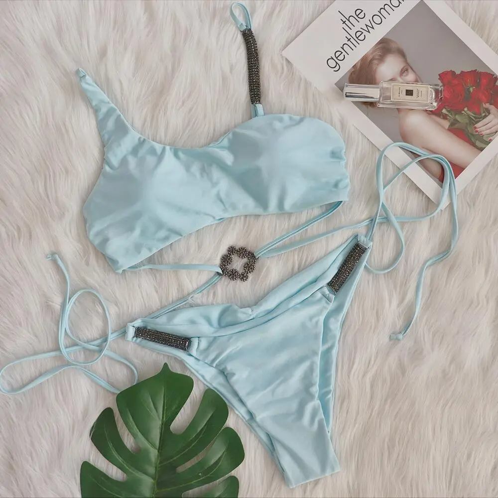 Rhinestone Pleated Bikini