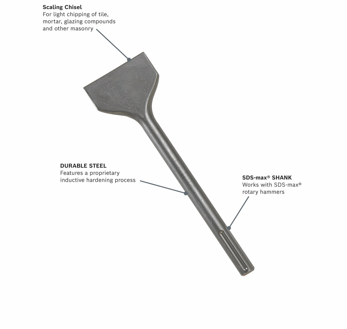 BOSCH HS1910 3 In. x 12 In. Scaling Chisel SDS-max® Hammer Steel