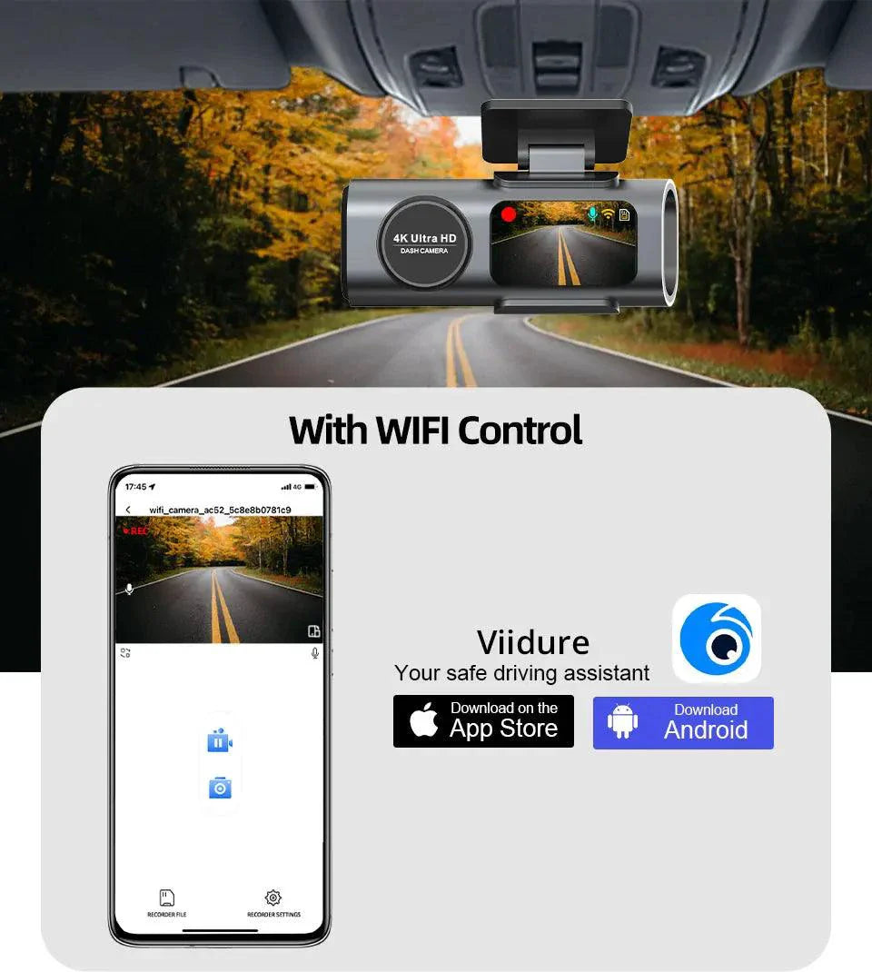 Acceo 4K Ultra HD Dash Cam Dual Lens With WiFi GPS Night Vision Parking Mode Built In