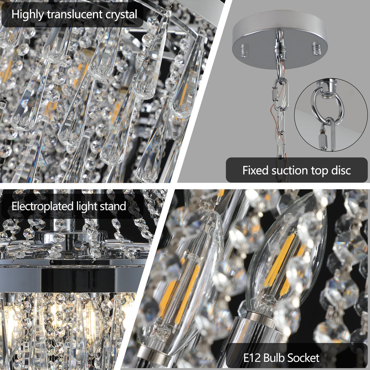 20" Chrome Crystal Chandelier with Adjustable Height