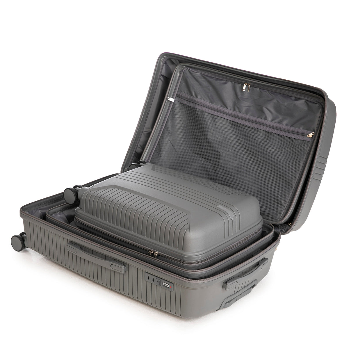 3-Piece PP Spinner Wheel Luggage Set 20'/24'/28' Silver Grey