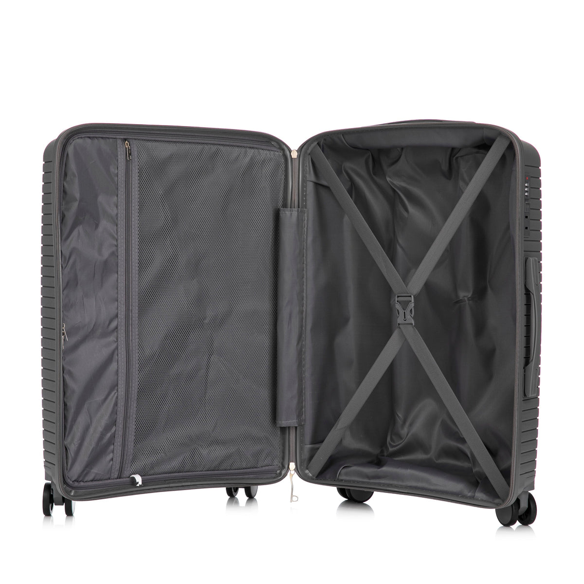 3-Piece PP Spinner Wheel Luggage Set 20'/24'/28' Silver Grey