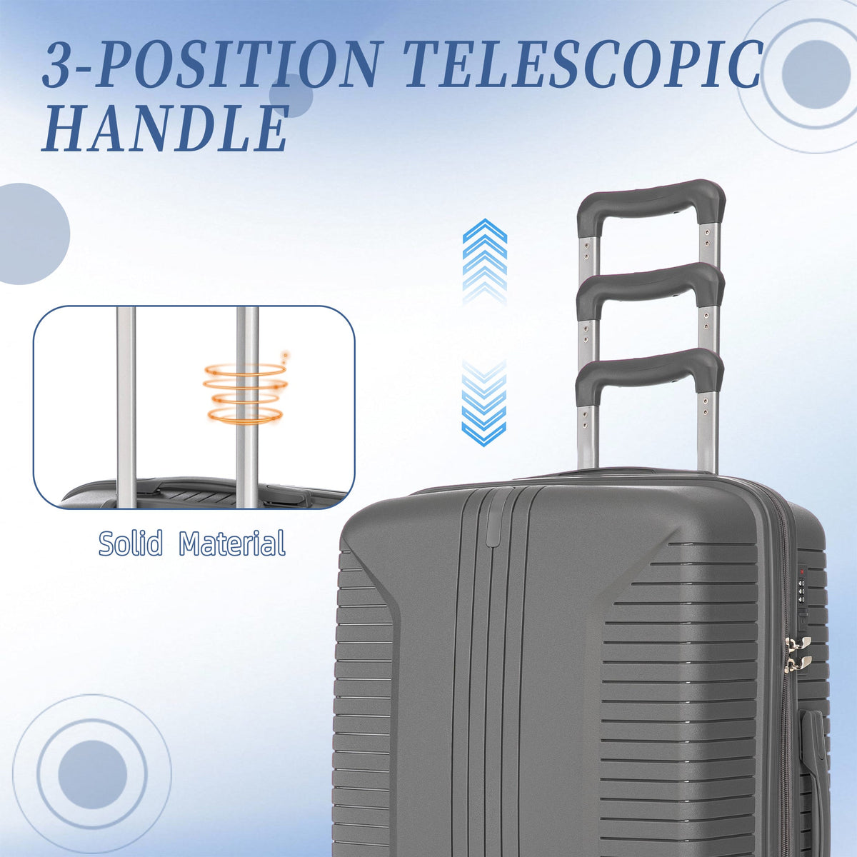 3-Piece PP Spinner Wheel Luggage Set 20'/24'/28' Silver Grey