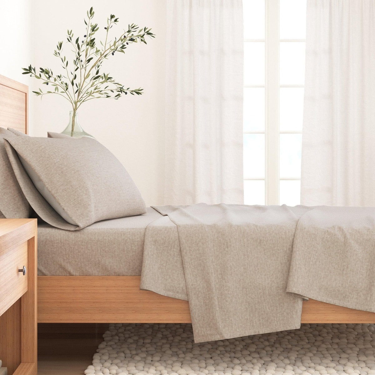 4 Piece Heathered Solid Cotton Blend Flannel Sheet Set - Anders Collection