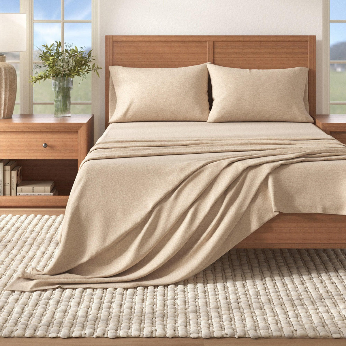 4 Piece Heathered Solid Cotton Blend Flannel Sheet Set - Anders Collection