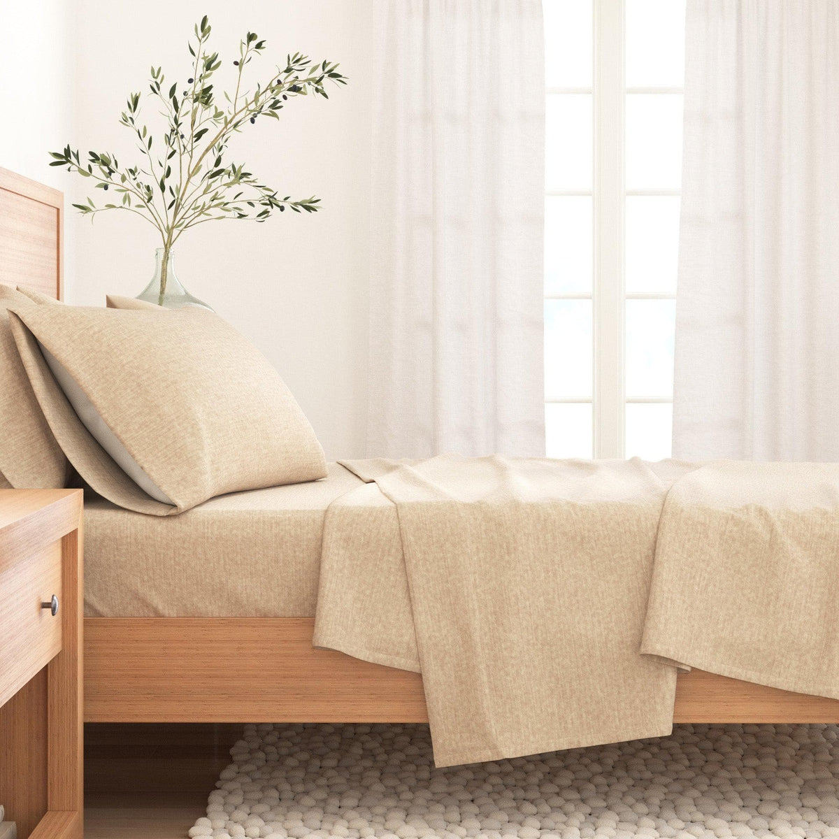 4 Piece Heathered Solid Cotton Blend Flannel Sheet Set - Anders Collection
