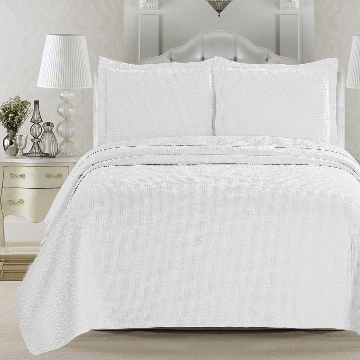 3-Piece Herringbone Stitched Quilt - Louise Collection