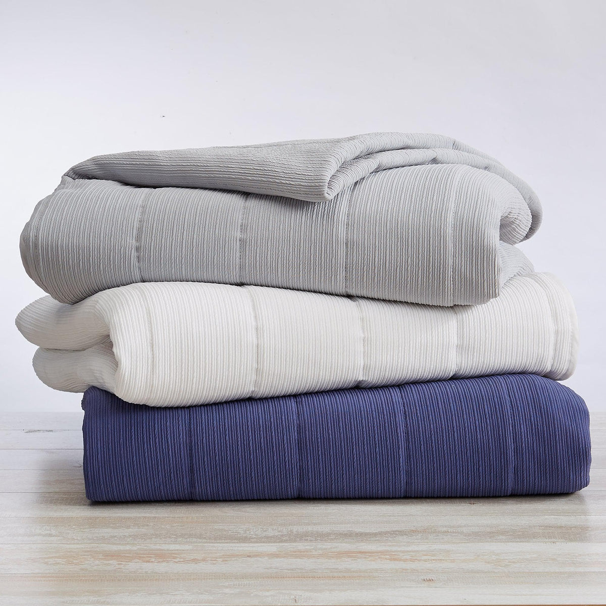 3 Piece Textured Striped Quilt Set - Ellie Collection