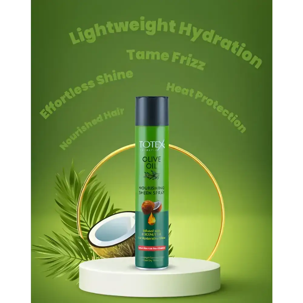 Totex Olive Oil Nourishing Sheen Spray With Coconut Oil For Dry Hair Hydration And Instant Shine