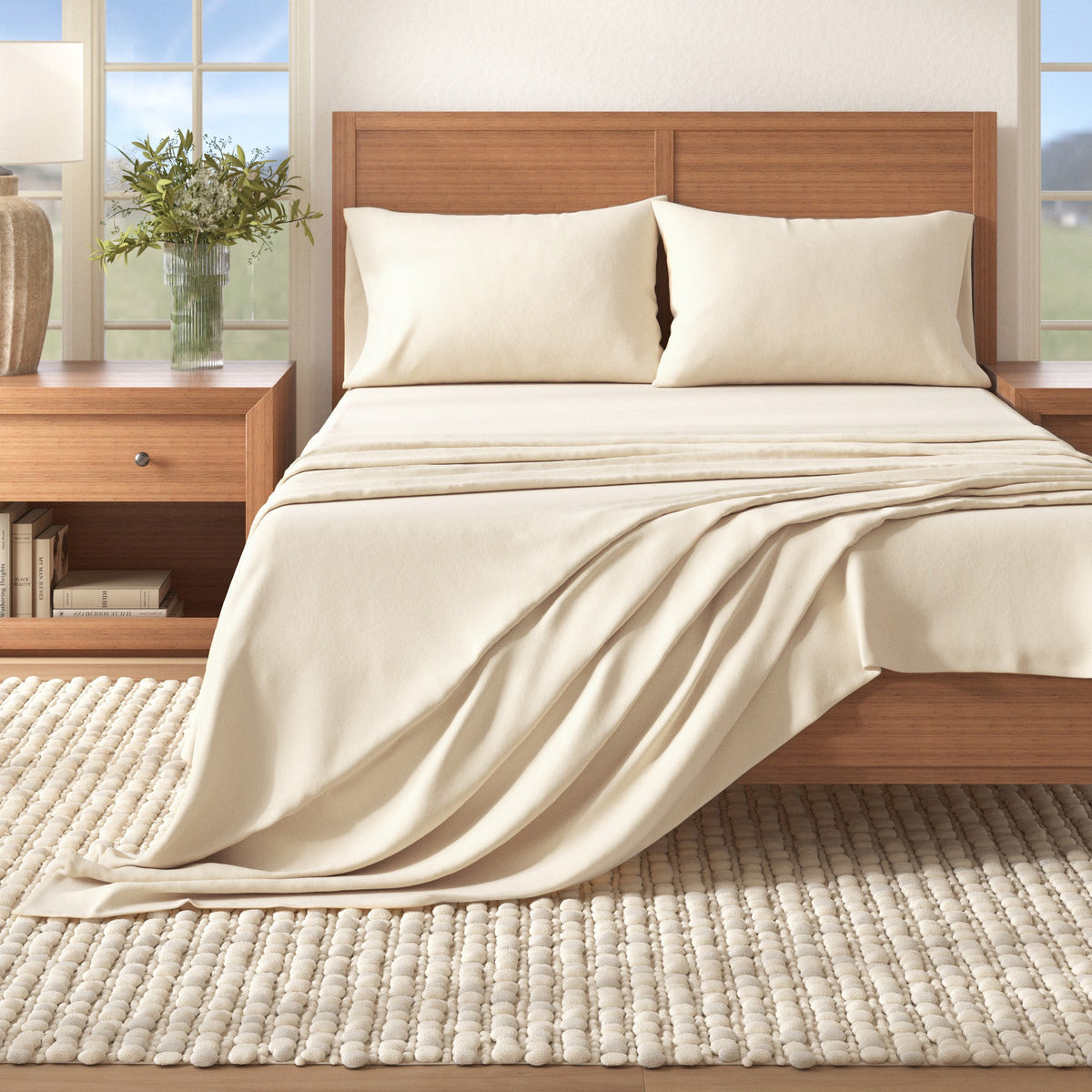 4-Piece Cotton Solid Flannel Sheet - Nordic Collection